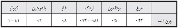 جدول وزن قلب (درصد از وزن بدن)