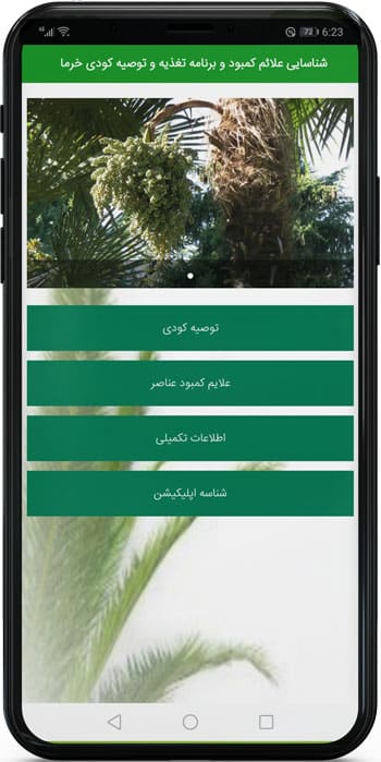 اپ اندروید شناسایی علائم کمبود و برنامه تغذیه و توصیه کودی خرما