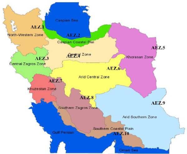 شکل ۱-۱- نقشه پهنه بندی زراعی - اکولوژیکی ایران