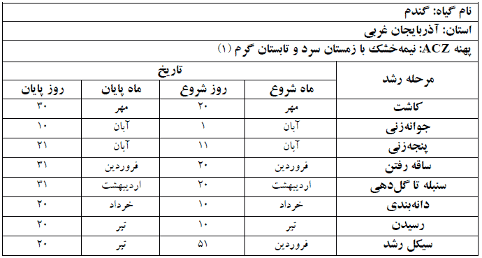 دوره فنولوژی گیاه گندم در استان آذربایجان غربی